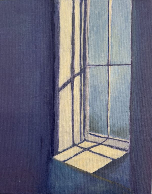 Painting of light falling through a tall window onto a floor